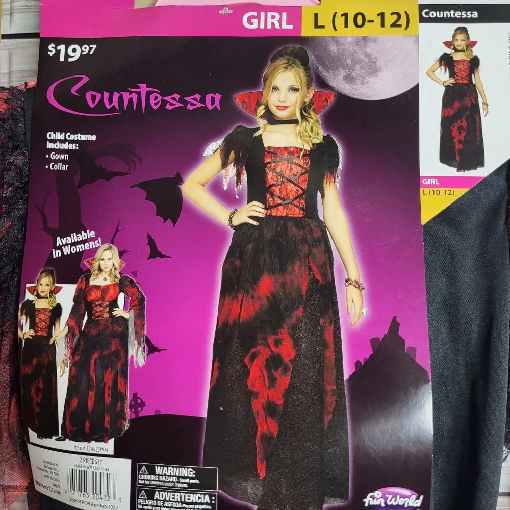 New Countessa Halloween Costume Girl's Size Large 10-12 Black Dress‎ Up Outfit